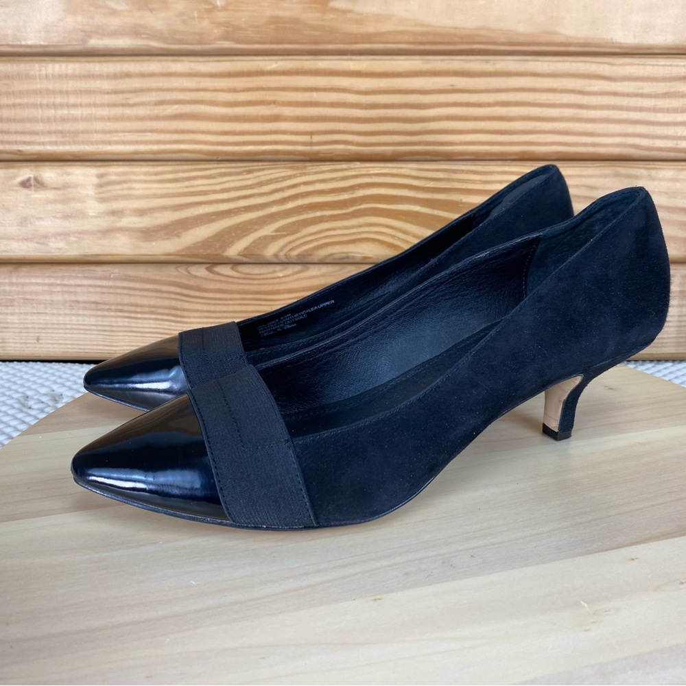 Donald J. Pliner Black Suede and Leather Kitten Heels Size 8.5